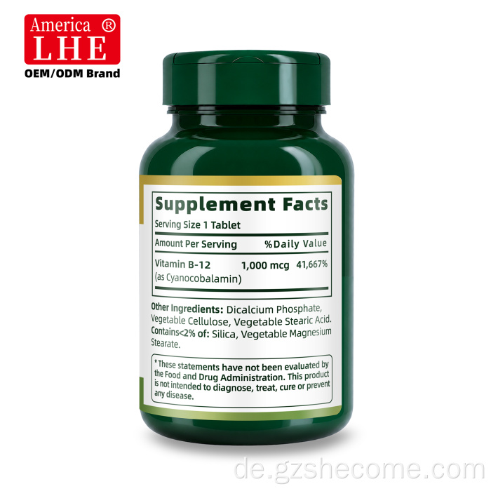 Shecome Vitamin-B12-Tabletten, Energie, Vitalität, Unterstützung
